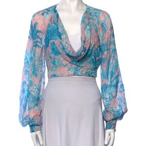 Hemant & Nandita Floral Print Cowl Neck Revolve Crop Top